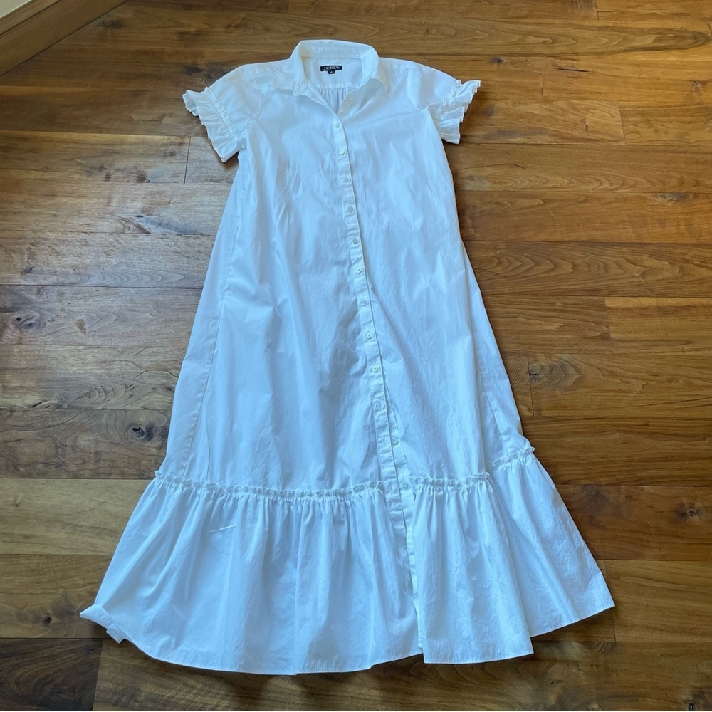 J. Crew White Ruffle Sleeve Amelia Maxi Shirt Dress in Cotton Poplin Size S - Picture 5 of 15